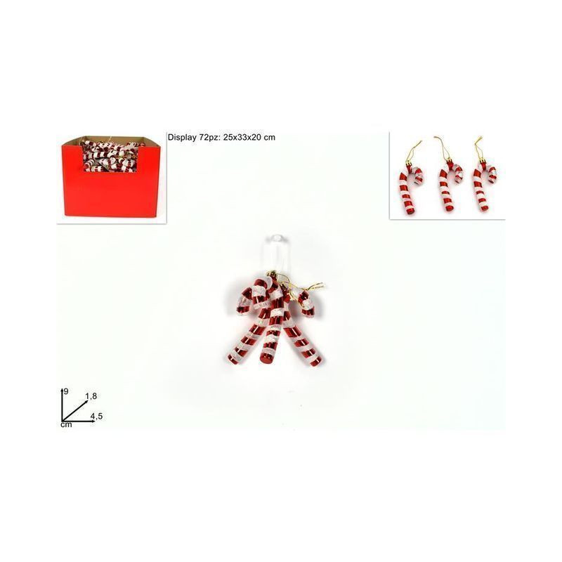 BASTONCINI 9CM SET 3PZ ROSSO GLITTER BIA EAN 8053482151939 INGROSSO APPENDINI NATALIZI