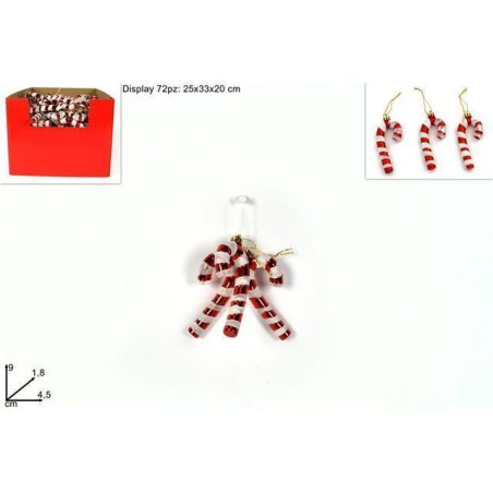 BASTONCINI 9CM SET 3PZ ROSSO GLITTER BIA EAN 8053482151939 INGROSSO APPENDINI NATALIZI