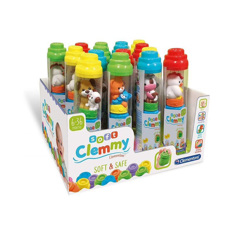 CLEMMY TUBI DOLCI ANIMALI 38X32X19CM 4 MORBIDI MATTONCINI LAVABILI E ATOSSICI EAN 8005125172054 INGROSSO GIOCHI PRIMA INFANZIA