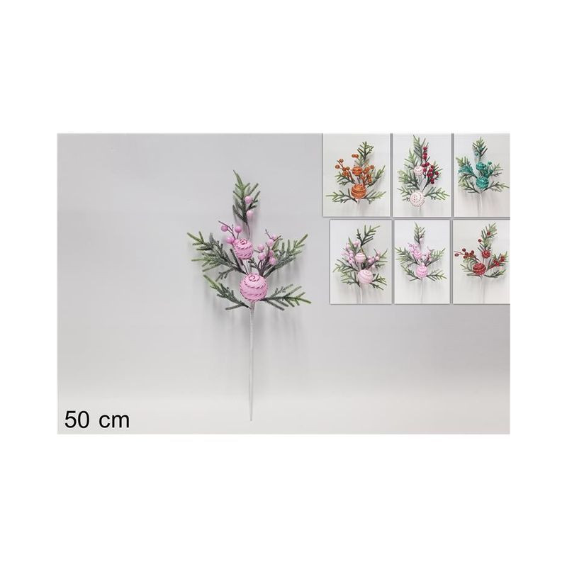 STELO C/ PALLINA E CANDITO 6 COL. 50 CM EAN 8053482173771 INGROSSO FIORI FINTI NATALIZI