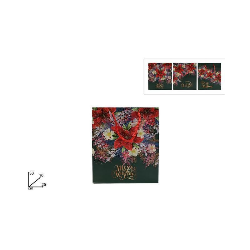 BUSTA REGALO STELLA DI NATALE 33X25X10 C EAN 8053482201412 INGROSSO SACCHETTI E SHOPPER NATALIZI