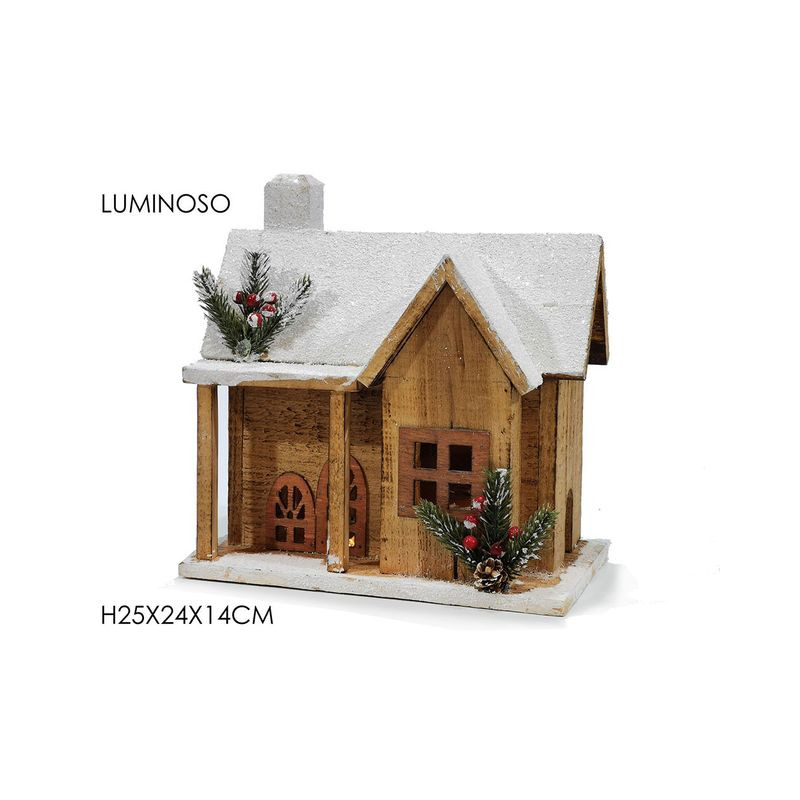 CASA NAT. INNEV. B/O 5LED H25CM NAT. EAN 8015361235116 INGROSSO OGGETTISTICA NATALIZIA