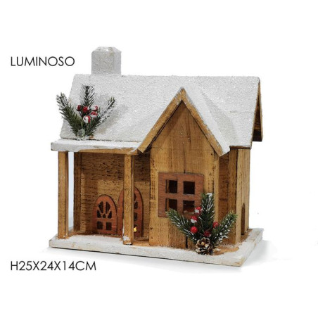 CASA NAT. INNEV. B/O 5LED H25CM NAT. EAN 8015361235116 INGROSSO OGGETTISTICA NATALIZIA