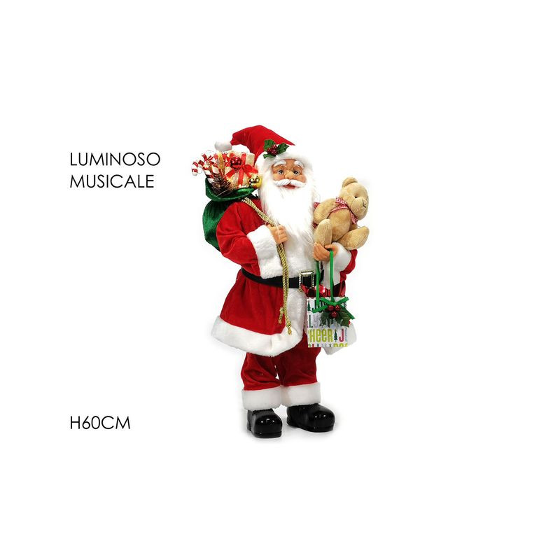 BABBO B/O LU/MUS. C/VESTITO ROSSO H60 EAN 8015361242435 INGROSSO PUPAZZI E GNOMI NATALIZI