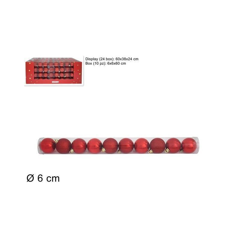 TUBO 10 PALLINE 6 CM 3 MOD. DISP ROSSO EAN 8033113269585 INGROSSO PALLINE DI NATALE E PUNTALI TUBO 10 PALLINE 6 CM 3 MOD. DISP ROSSO EAN 8033113269585 INGROSSO PALLINE DI NATALE E PUNTALI
