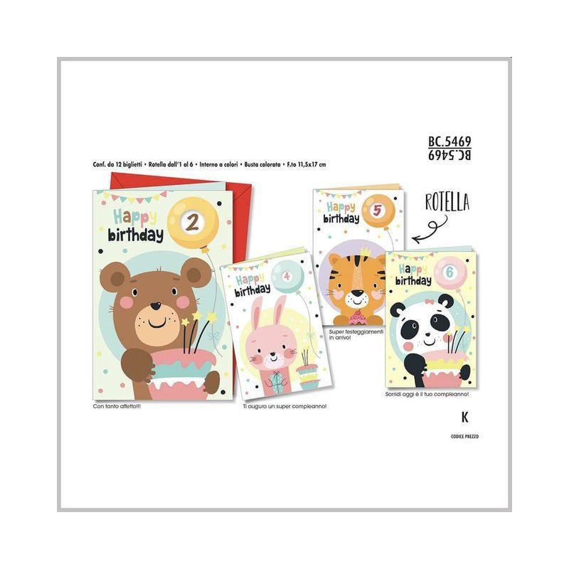 BIGLIETTI COMPL. BAMBINI BC.5469 C.12 EAN 8001608354696 INGROSSO BIGLIETTI COMPLEANNO