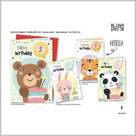 BIGLIETTI COMPL. BAMBINI BC.5469 C.12 EAN 8001608354696 INGROSSO BIGLIETTI COMPLEANNO