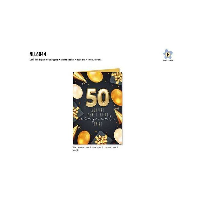 BIGLIETTI COMPL. 50 PALLONCINI ORO C.6 EAN 8001608360444 INGROSSO BIGLIETTI COMPLEANNO