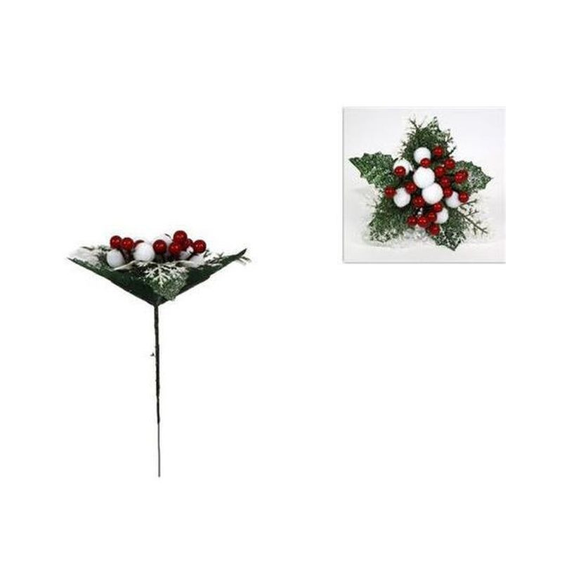SPILLONE C/BACCHE E FIOCCHI DI NEVE 17CM EAN 8033113380020 INGROSSO FIORI FINTI NATALIZI