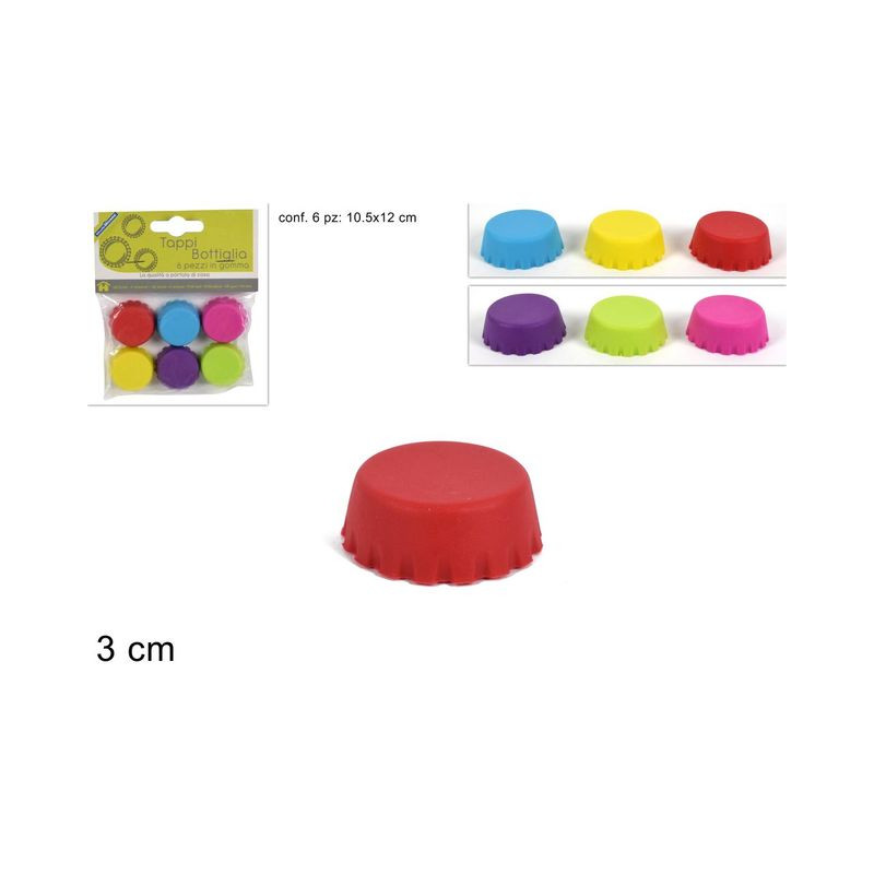 TAPPI BOTTIGLIA IN GOMMA SET 6 PZ COLOR. EAN 8034048558225 INGROSSO ACCESSORI CUCINA