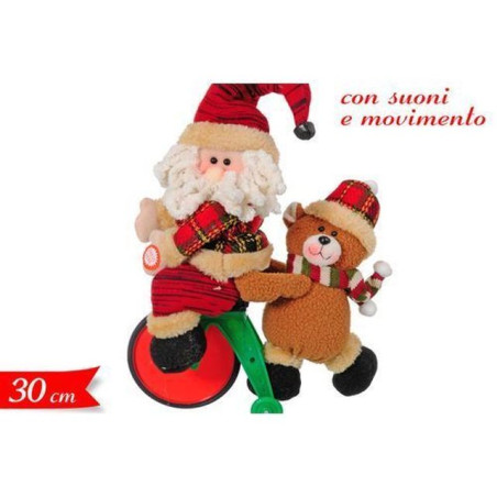 BABBO NATALE SU BICI C/MOVIMENTO E SUONO EAN 8055329002336 INGROSSO PUPAZZI E GNOMI NATALIZI
