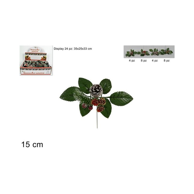 SPILLONE C/BACCHE INNEV/ROSE GLIT.DIS.24 PZ4COL AS.SM115-X1726R/27/28/29 EAN 8033113660795 INGROSSO FIORI FINTI NATALIZI