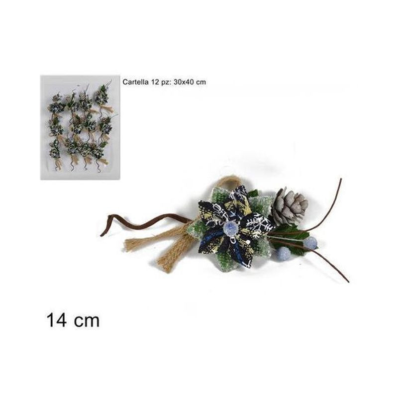 RAMETTO CHIUDIPACCO SCOZZESE BLU 14 CM EAN 8033113665189 INGROSSO FIORI FINTI NATALIZI