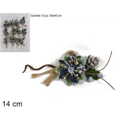 RAMETTO CHIUDIPACCO SCOZZESE BLU 14 CM EAN 8033113665189 INGROSSO FIORI FINTI NATALIZI