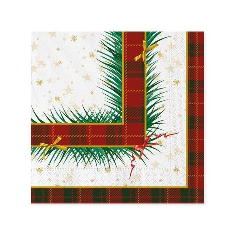 TOVAGLIOLI 33X33 PZ.20 NATALE SCOZZESE EAN 8020834303568 INGROSSO TOVAGLIOLI NATALIZI