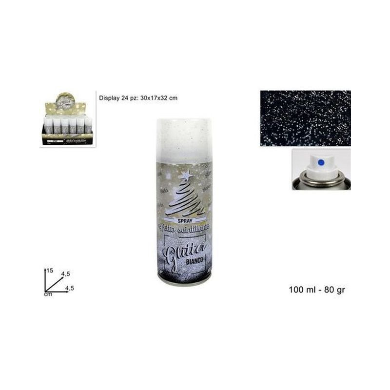 BOMBOLETTA GLITTER BIANCO 100ML (80GR) EAN 8033113942396 INGROSSO BOMBOLETTE SPRAY NATALIZIE