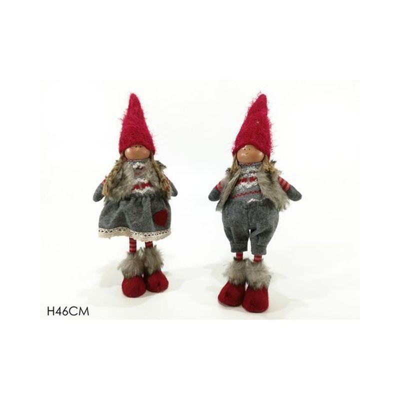BIMBO IN PIEDI 46CM GRIGIO C/ROSSO 2ASS EAN 8015361242329 INGROSSO PUPAZZI E GNOMI NATALIZI