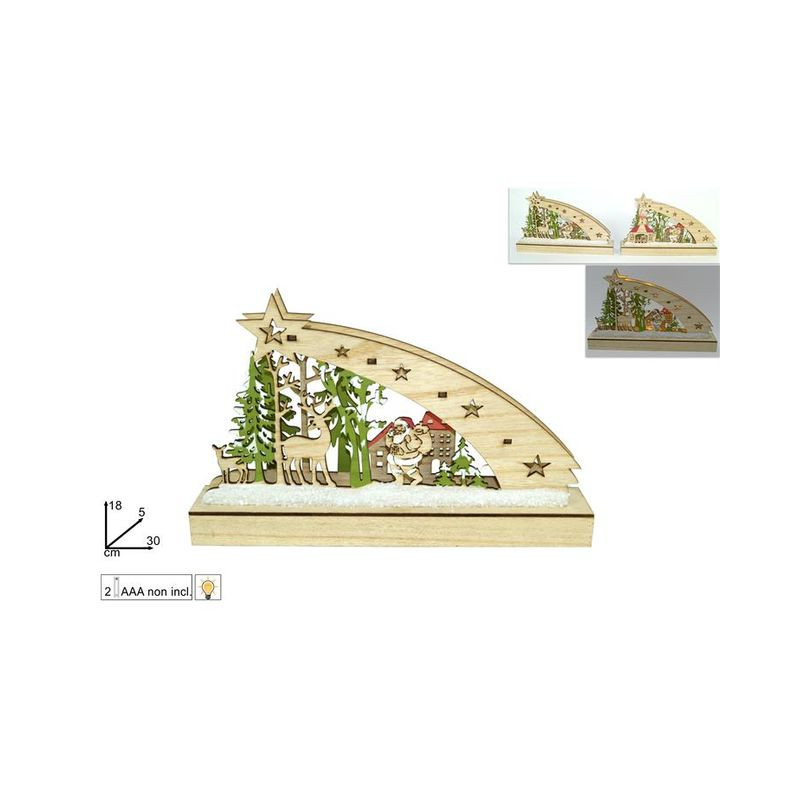 SCENARIO LEGNO NAT. C/BABBO NAT. C/LUCI EAN 8033113976780 INGROSSO OGGETTISTICA NATALIZIA