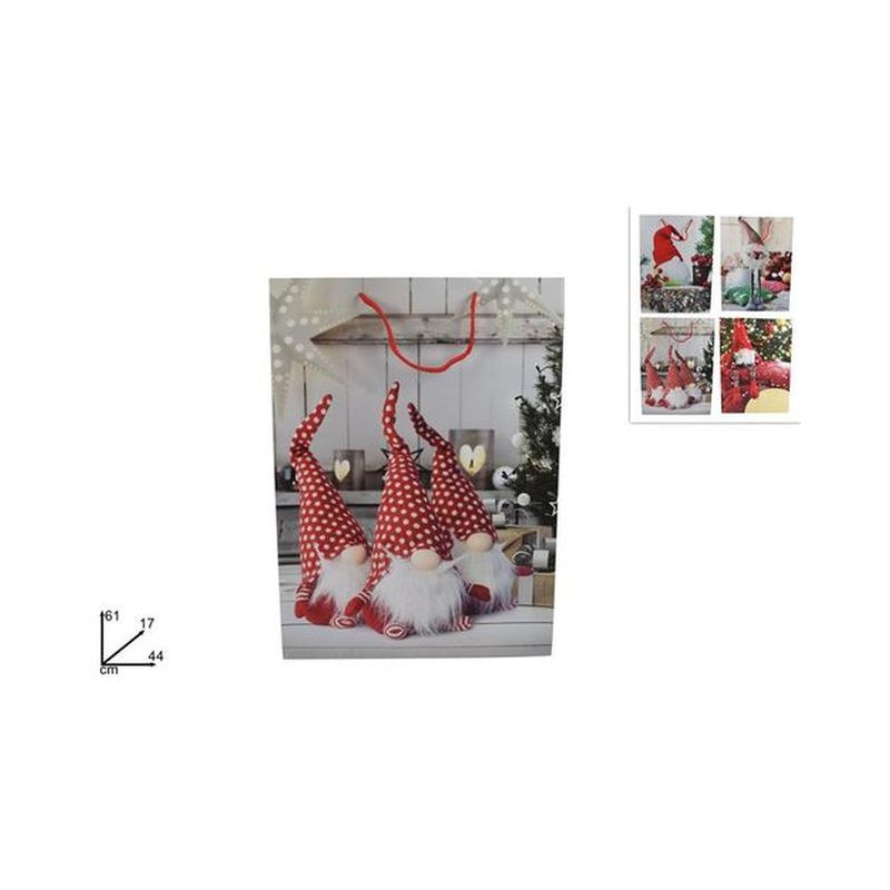 BUSTA REGALO GNOMO NATALE 44X61X17 4ASS EAN 8033113774706 INGROSSO SACCHETTI E SHOPPER NATALIZI
