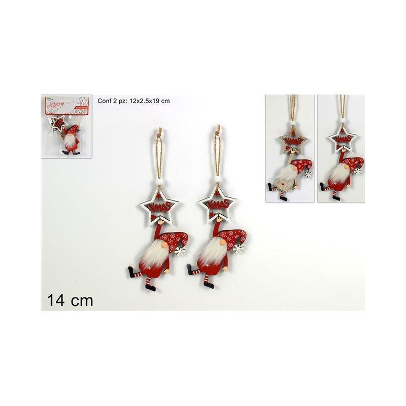 APPENDINO GNOMO DI NATALE LEGNO SET 2PZ EAN 8053482051789 INGROSSO APPENDINI NATALIZI