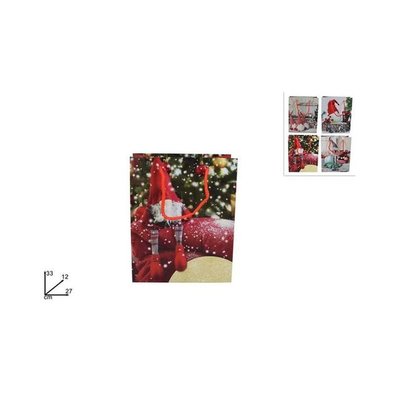 BUSTA REGALO GNOMO NATALE 27X33X12 4ASS EAN 8033113774669 INGROSSO SACCHETTI E SHOPPER NATALIZI