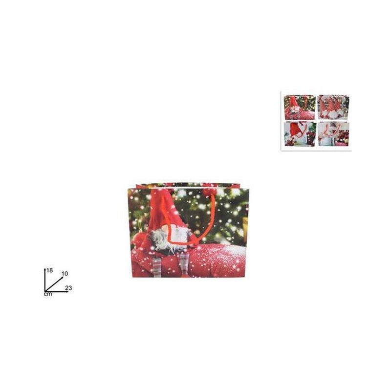 BUSTA REGALO GNOMO NATALE 23X18X10 4ASS EAN 8033113774720 INGROSSO SACCHETTI E SHOPPER NATALIZI