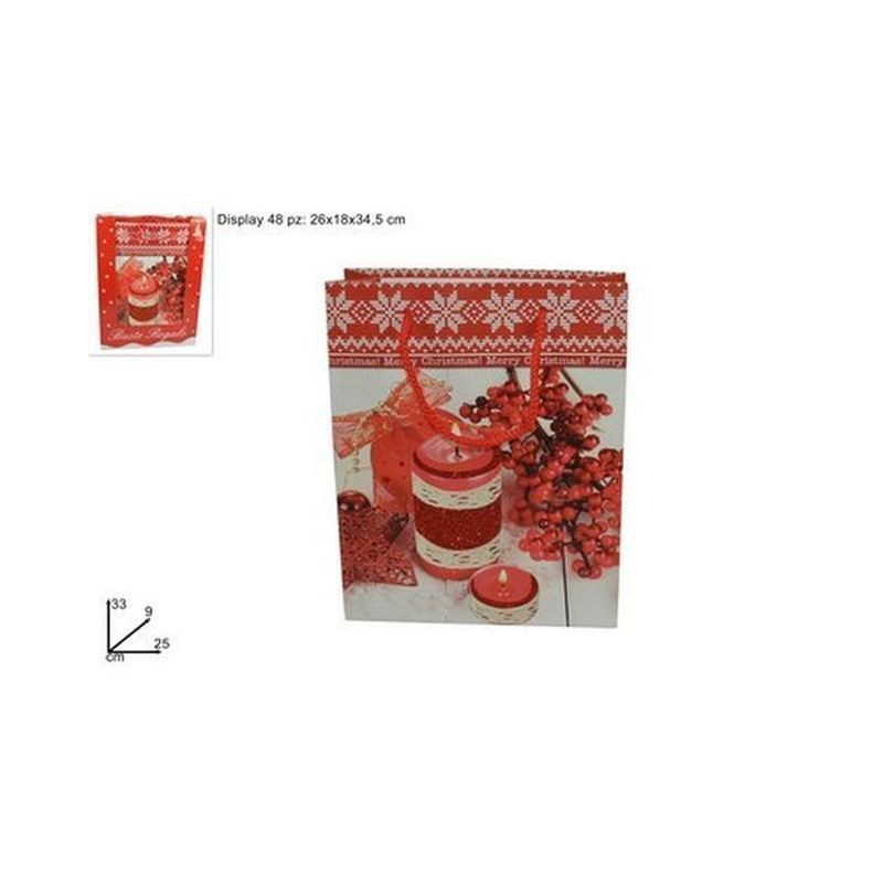 BUSTA REGALO CANDELA C/MERLET. 33X25X9CM EAN 8033113457517 INGROSSO SACCHETTI E SHOPPER NATALIZI