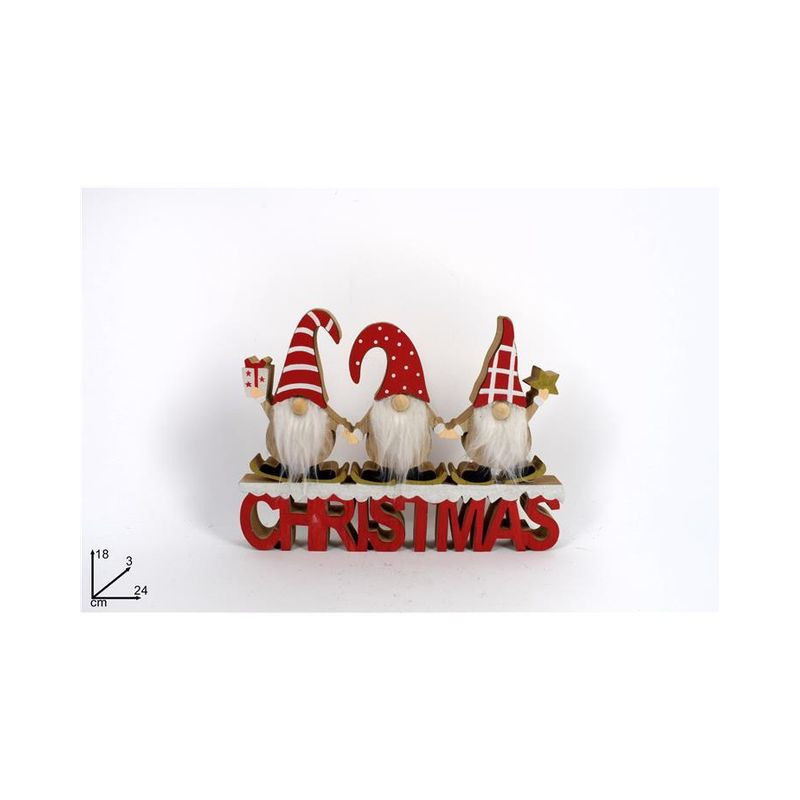 DEC. LEGNO GNOMI NATALE C/SCR. CHRISTMAS EAN 8053482154091 INGROSSO OGGETTISTICA NATALIZIA