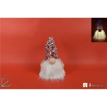 GNOMO SEDUTO C/CAPP.PAILL.ROSA 18CM C/LU EAN 8053482047003 INGROSSO PUPAZZI E GNOMI NATALIZI