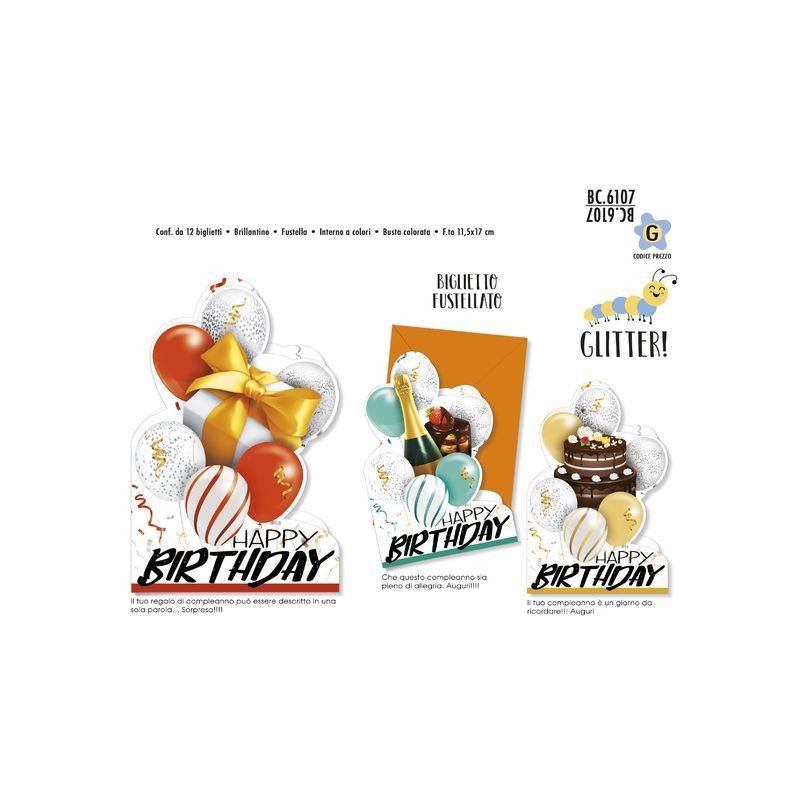 BIGLIETTI COMPLEANNO HAPPY B. BC.6107 11,5X17CM EAN 8001608361076 INGROSSO BIGLIETTI COMPLEANNO