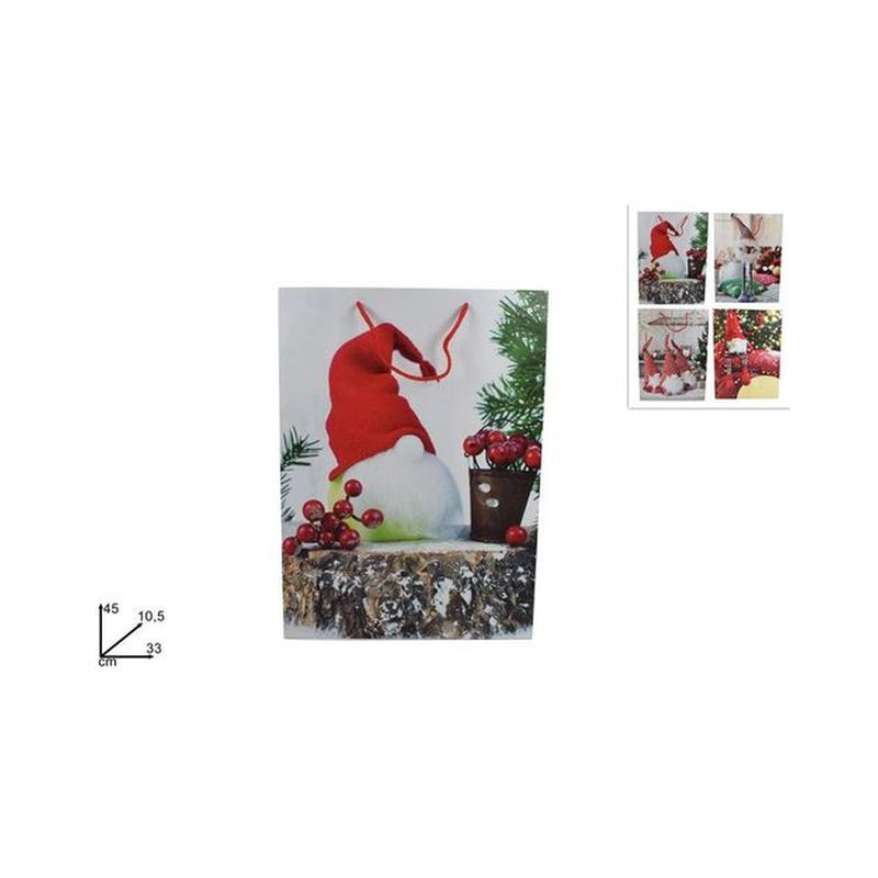 BUSTA REGALO GNOMO NATALE 33X45X10,5 4AS EAN 8033113774690 INGROSSO SACCHETTI E SHOPPER NATALIZI