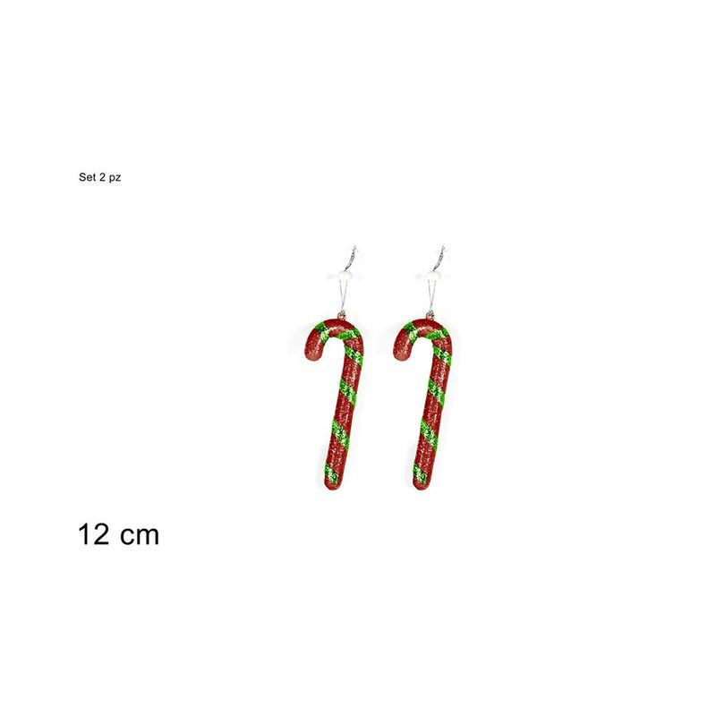 APPENDINI BASTONCINI 2PZ 12CM ROSSO GL/V EAN 8053482129051 INGROSSO APPENDINI NATALIZI