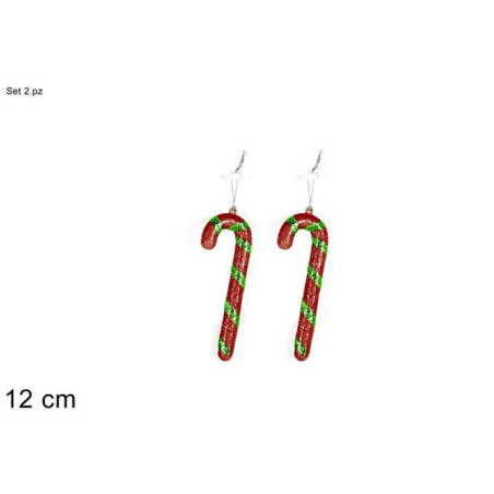 APPENDINI BASTONCINI 2PZ 12CM ROSSO GL/V EAN 8053482129051 INGROSSO APPENDINI NATALIZI