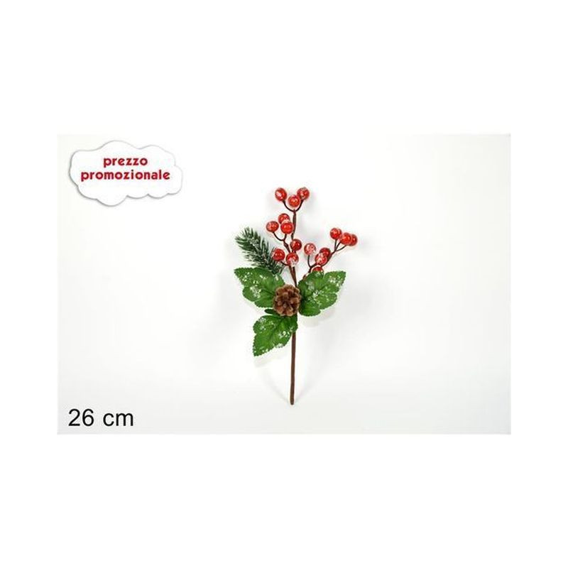 SPILLONE C/BACCHE E PIGNE C/GHIACCIO 26CM EAN 8033113664182 INGROSSO FIORI FINTI NATALIZI