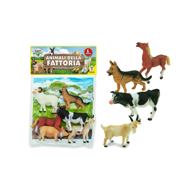 ANIMALI DELLA FATTORIA 6PZ - GEO NATURE EAN 8017967663393 INGROSSO BUSTE ANIMALI GIOCATTOLO
