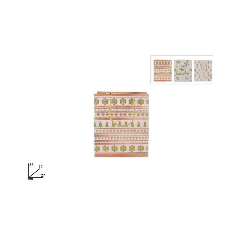 BUSTA REGALO 27X33X12 C/DEC NATAL ROSA EAN 8053482143064 INGROSSO SACCHETTI E SHOPPER NATALIZI