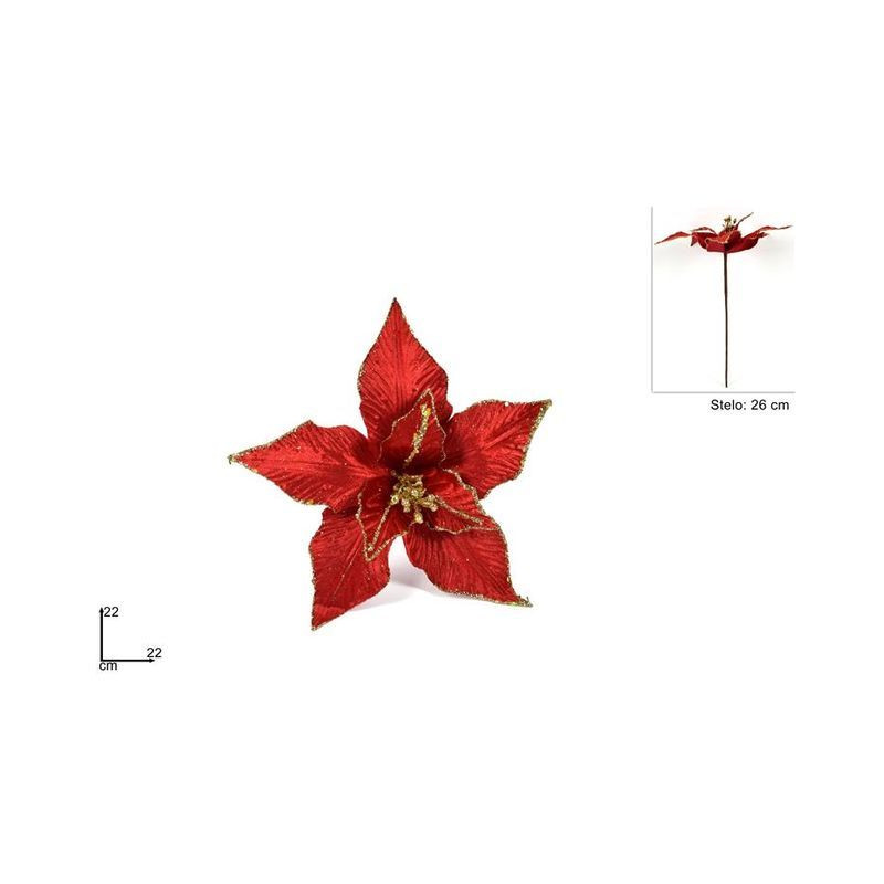 STELO FIORE C/GLITTER 22CM ROSSO EAN 8033113895203 INGROSSO FIORI FINTI NATALIZI