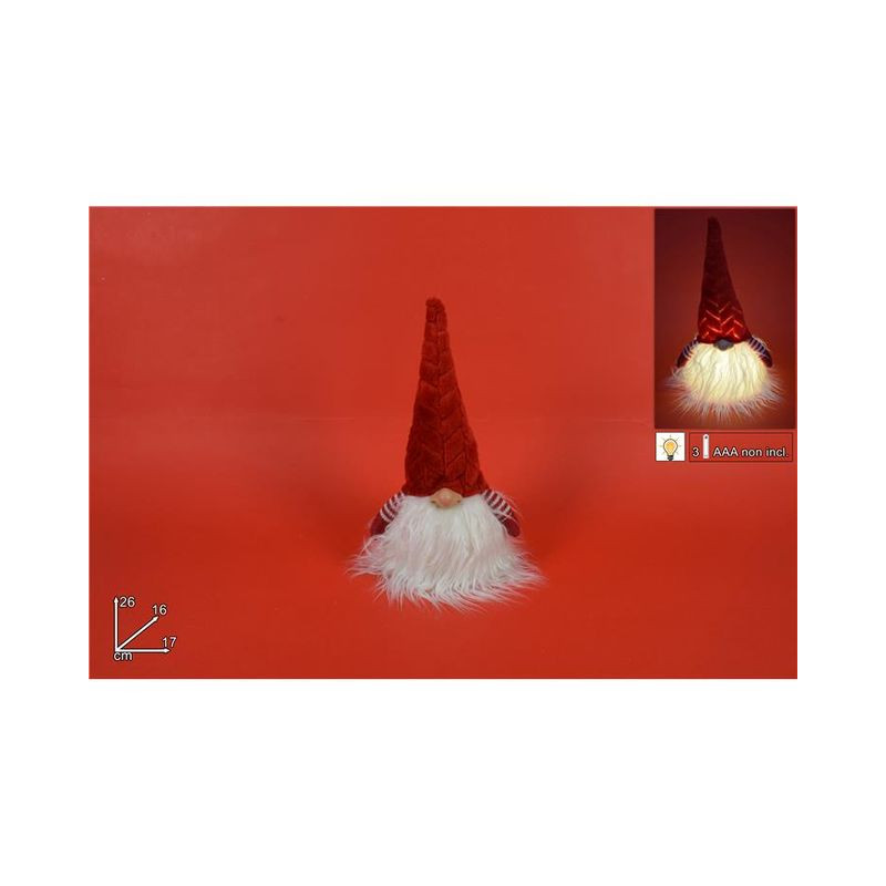 GNOMO NATALE 26CM LUCE CAPPELLO ROSSO EAN 8033113975028 INGROSSO PUPAZZI E GNOMI NATALIZI