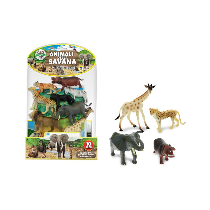ANIMALI SAVANA RIGIDI 10 CON POSTER EAN 8017967707097 INGROSSO BUSTE ANIMALI GIOCATTOLO