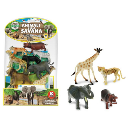 ANIMALI SAVANA RIGIDI 10 CON POSTER EAN 8017967707097 INGROSSO BUSTE ANIMALI GIOCATTOLO