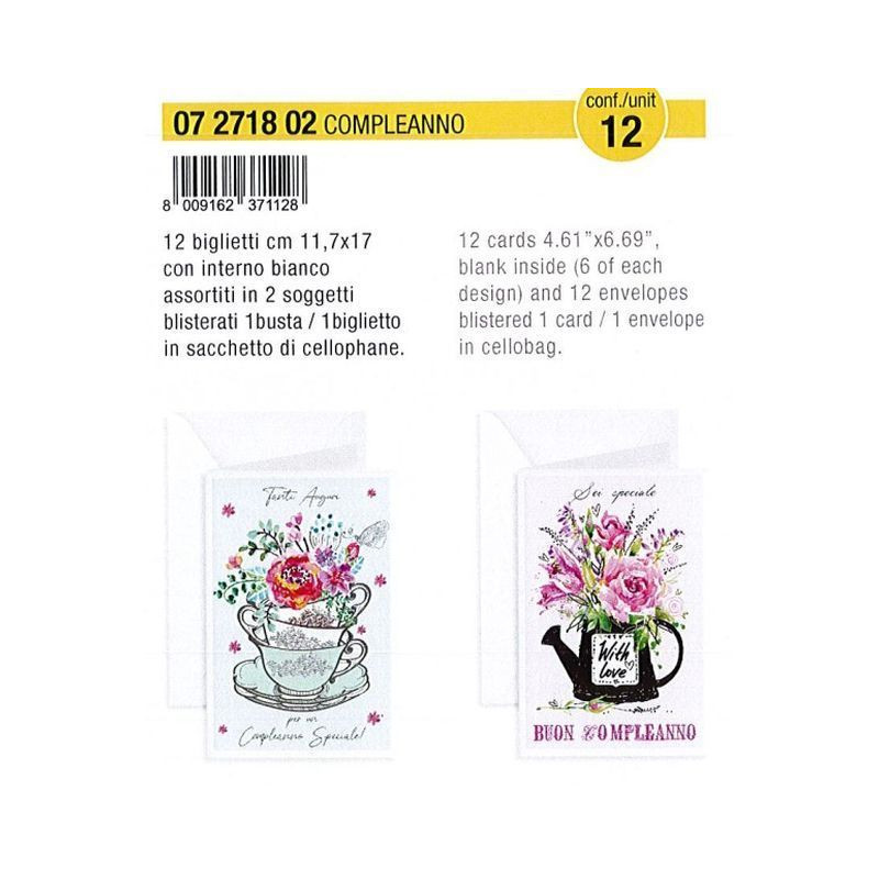 BIGLIETTO COMPLEANNO TAZZA TEIERA FIORI EAN 8009162371128 INGROSSO BIGLIETTI COMPLEANNO