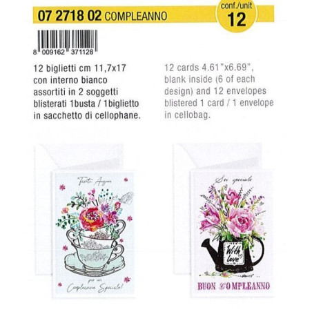 BIGLIETTO COMPLEANNO TAZZA TEIERA FIORI EAN 8009162371128 INGROSSO BIGLIETTI COMPLEANNO