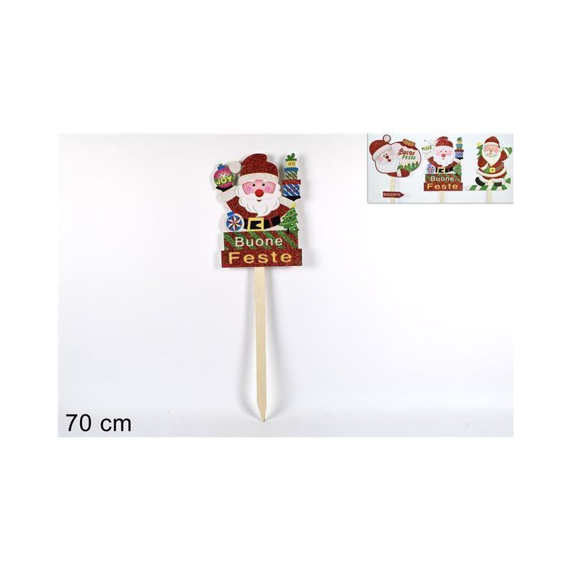 PICCHETTO BABBO NATALE BUONE FESTE 70CM EAN 8033113798702 INGROSSO ACCESSORI ARREDO TAVOLA NATALIZIA