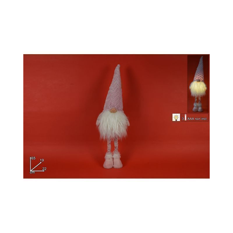 GNOMO DI NATALE 65CM C/LUCE CAP. VELLUTO EAN 8033113975110 INGROSSO PUPAZZI E GNOMI NATALIZI