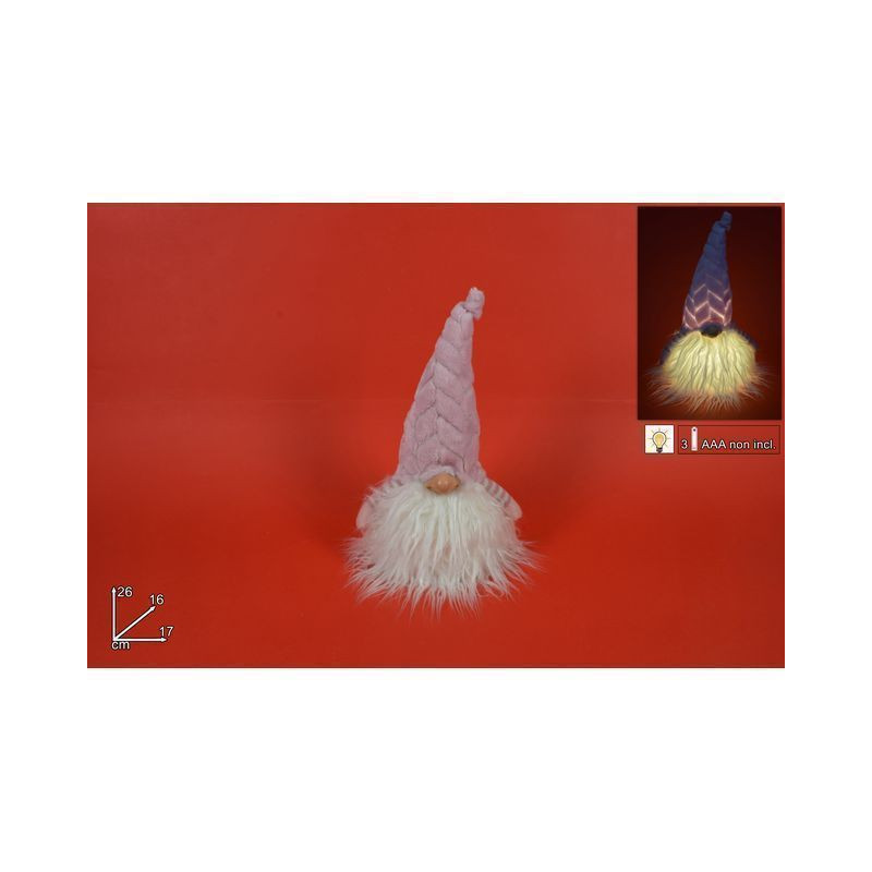 GNOMO NATALE 26CM LUCE CAPPELLO ROSA EAN 8033113975165 INGROSSO PUPAZZI E GNOMI NATALIZI
