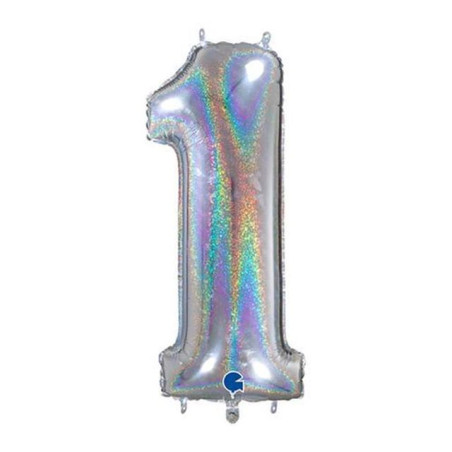 PALLONCINO MYLAR N. 1 ARGENTO MEGA 101CM EAN 8032685998336 INGROSSO PALLONCINI COMPLEANNO