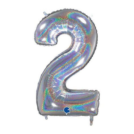 PALLONCINO MYLAR N. 2 ARGENTO MEGA 101CM EAN 8032685998343 INGROSSO PALLONCINI COMPLEANNO