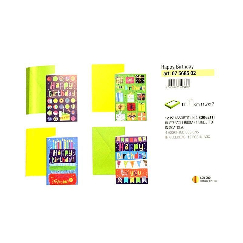 BIGLIETTO HAPPY BIRTHDAY MULTICOLOR 4SOG EAN 8009162403829 INGROSSO BIGLIETTI COMPLEANNO