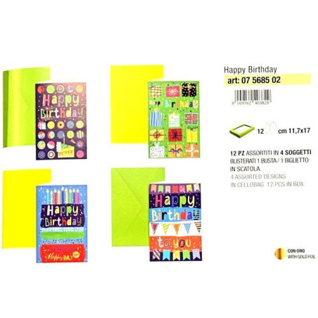 BIGLIETTO HAPPY BIRTHDAY MULTICOLOR 4SOG EAN 8009162403829 INGROSSO BIGLIETTI COMPLEANNO
