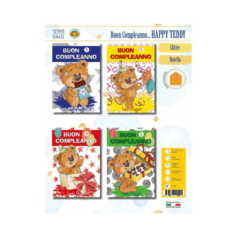 BIGLIETTO B/C ROTELLA HAPPY TEDDY EAN 8388776492192 INGROSSO BIGLIETTI COMPLEANNO